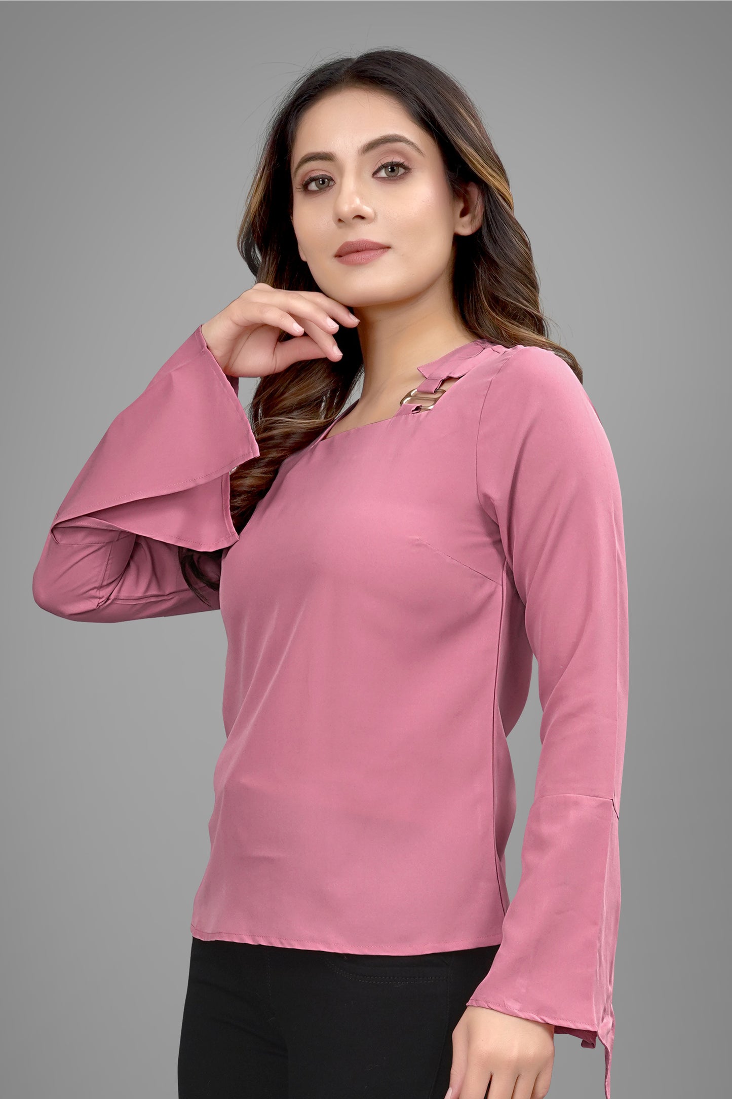 SUR-T Regular Sleeves Solid Velvet Women Magenta Top