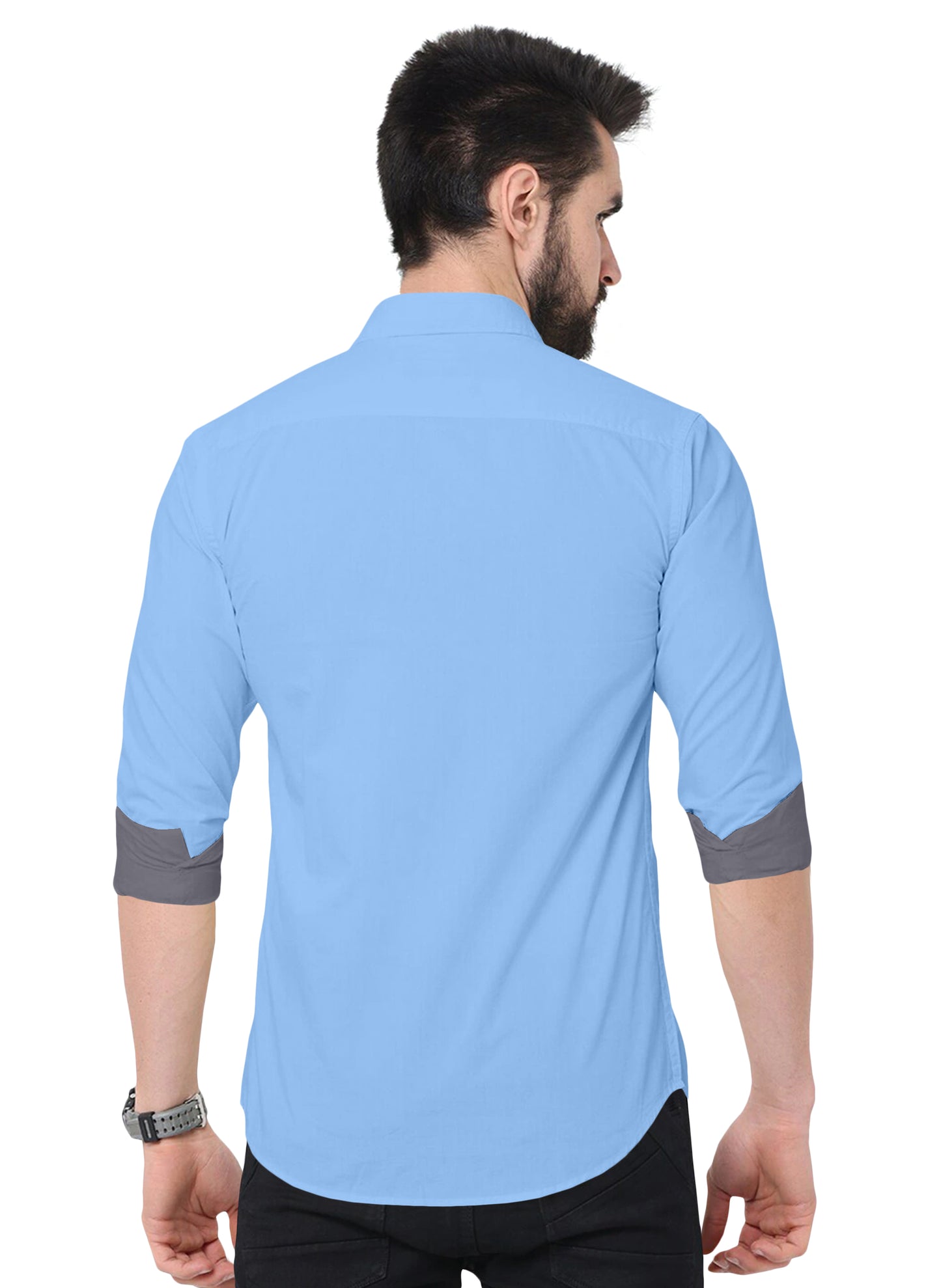 Men's Solid Plain Design Slim Fit Sky Blue Cotton Shirt
