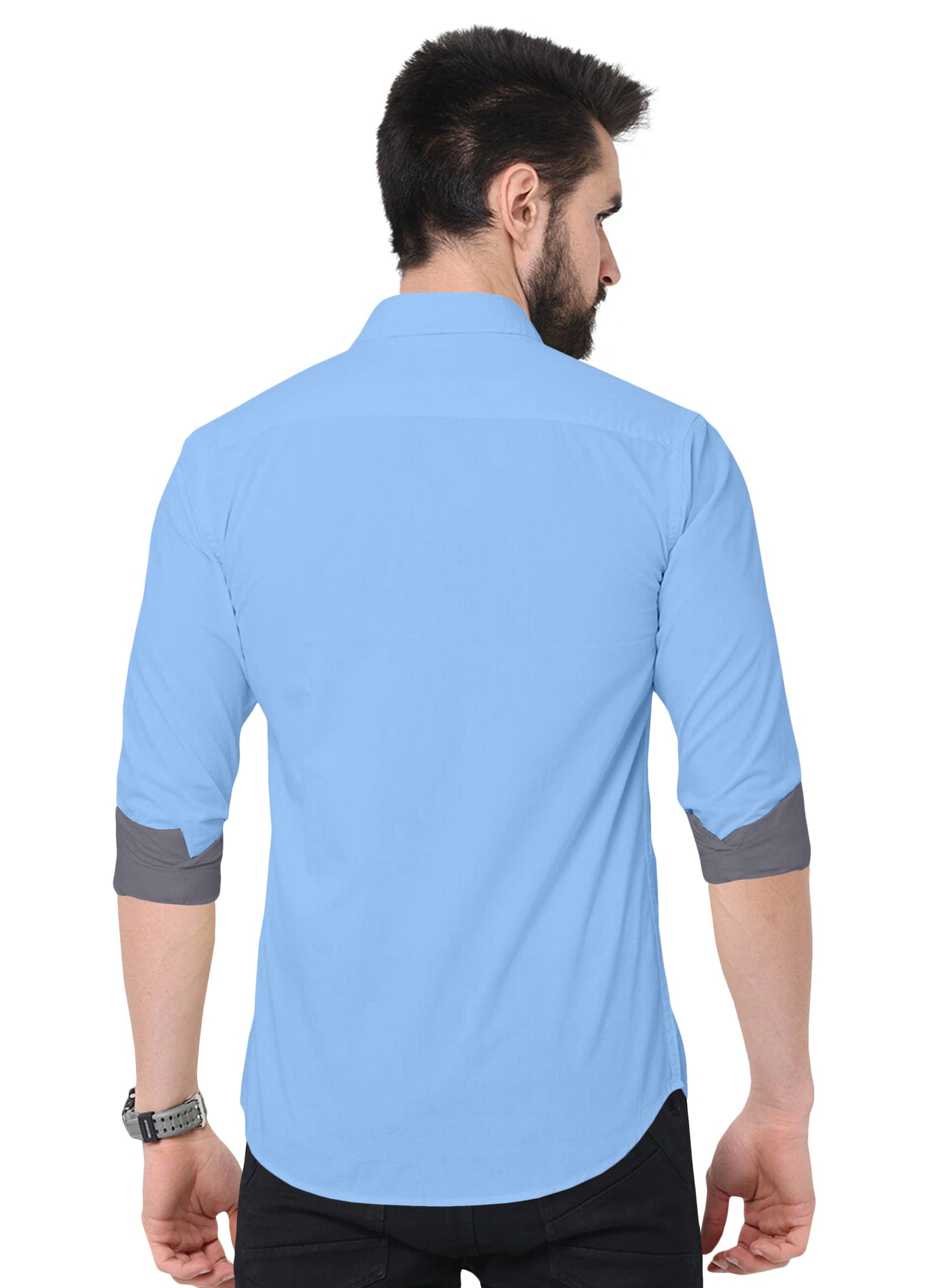 Men's Solid Plain Design Slim Fit Sky Blue Cotton Shirt