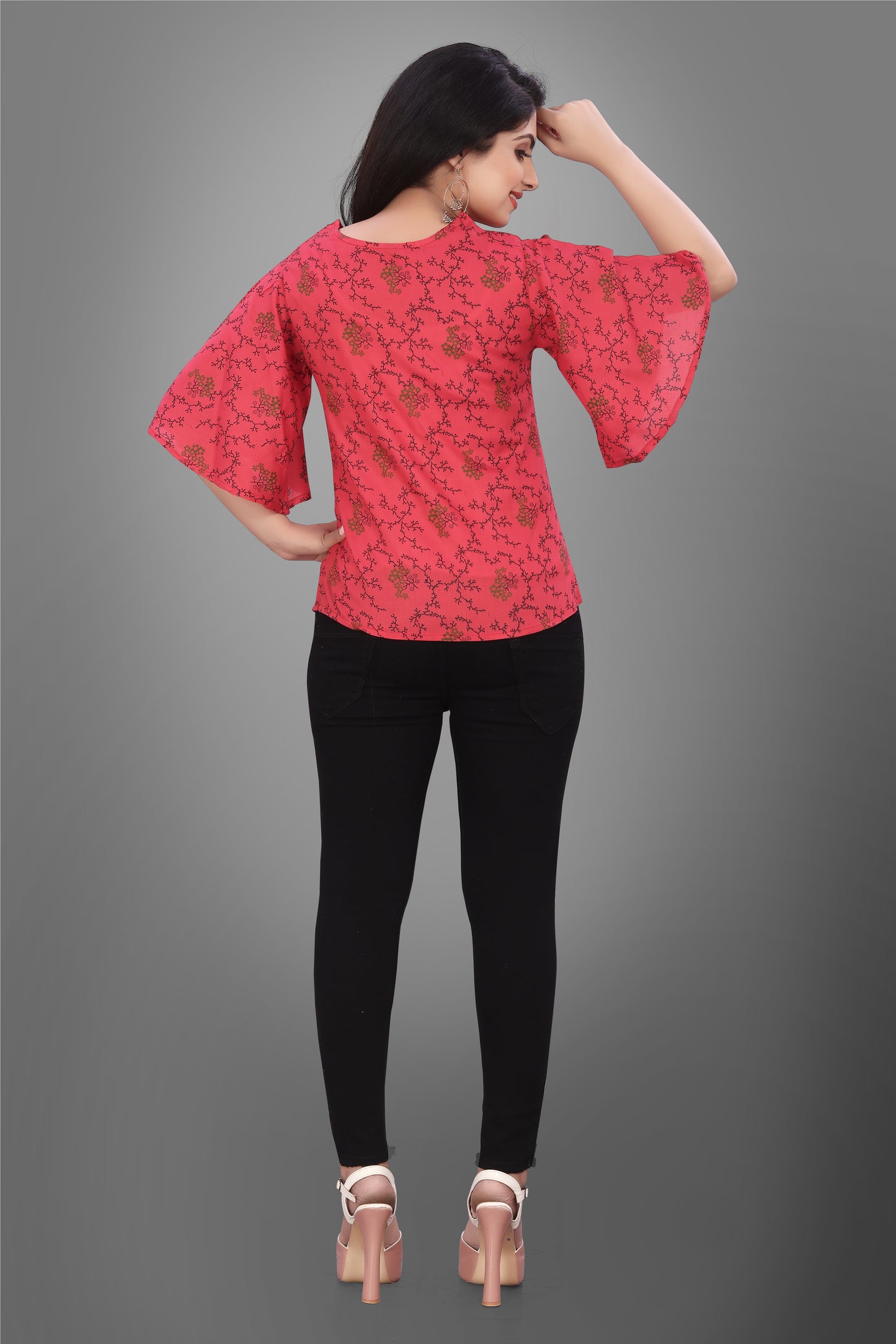 SUR-T Casual Sleeveless CBELL Printed Women Red Top