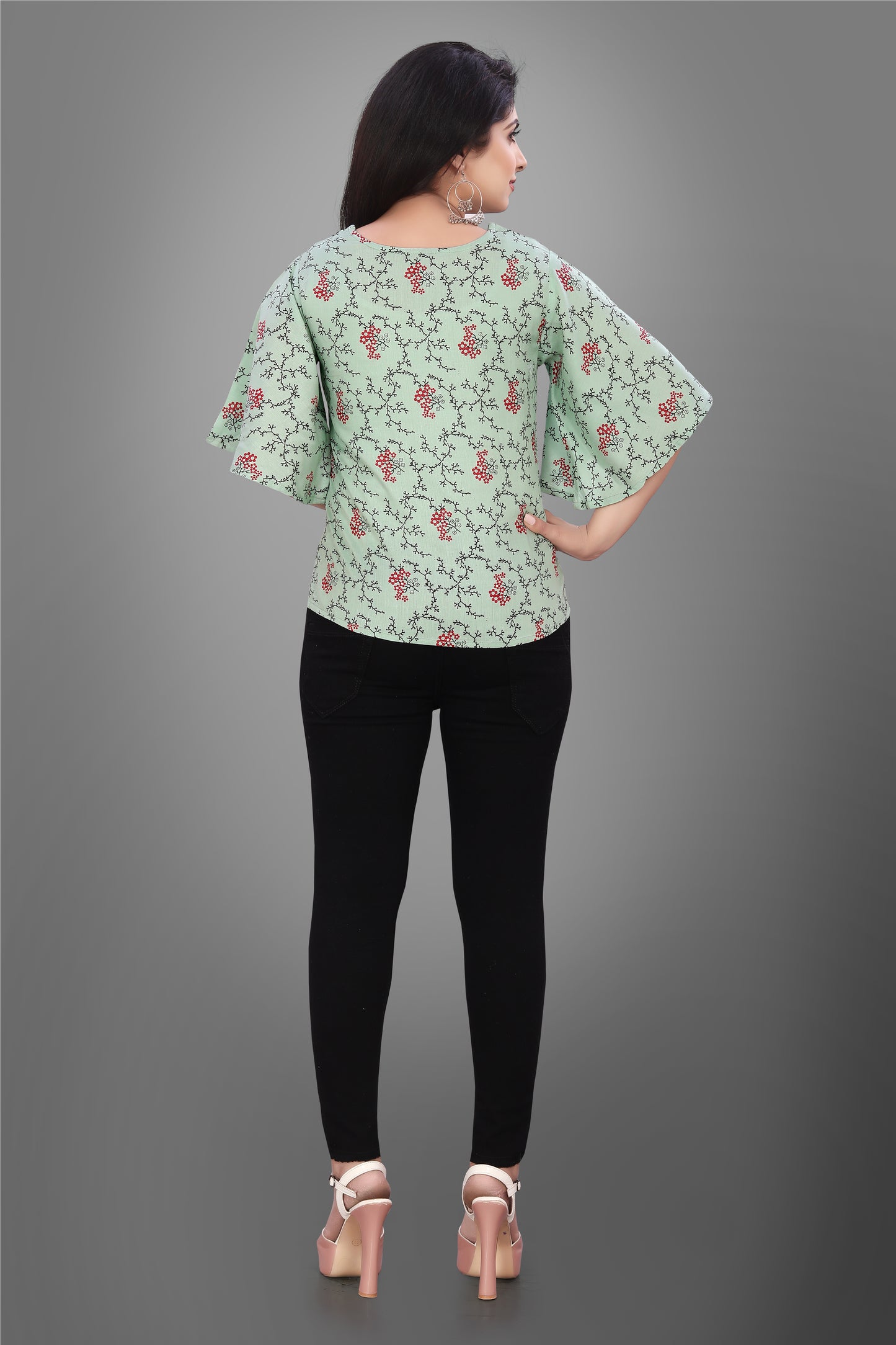 SUR-T Casual Half Sleeve CBELL Printed Women Pista Top