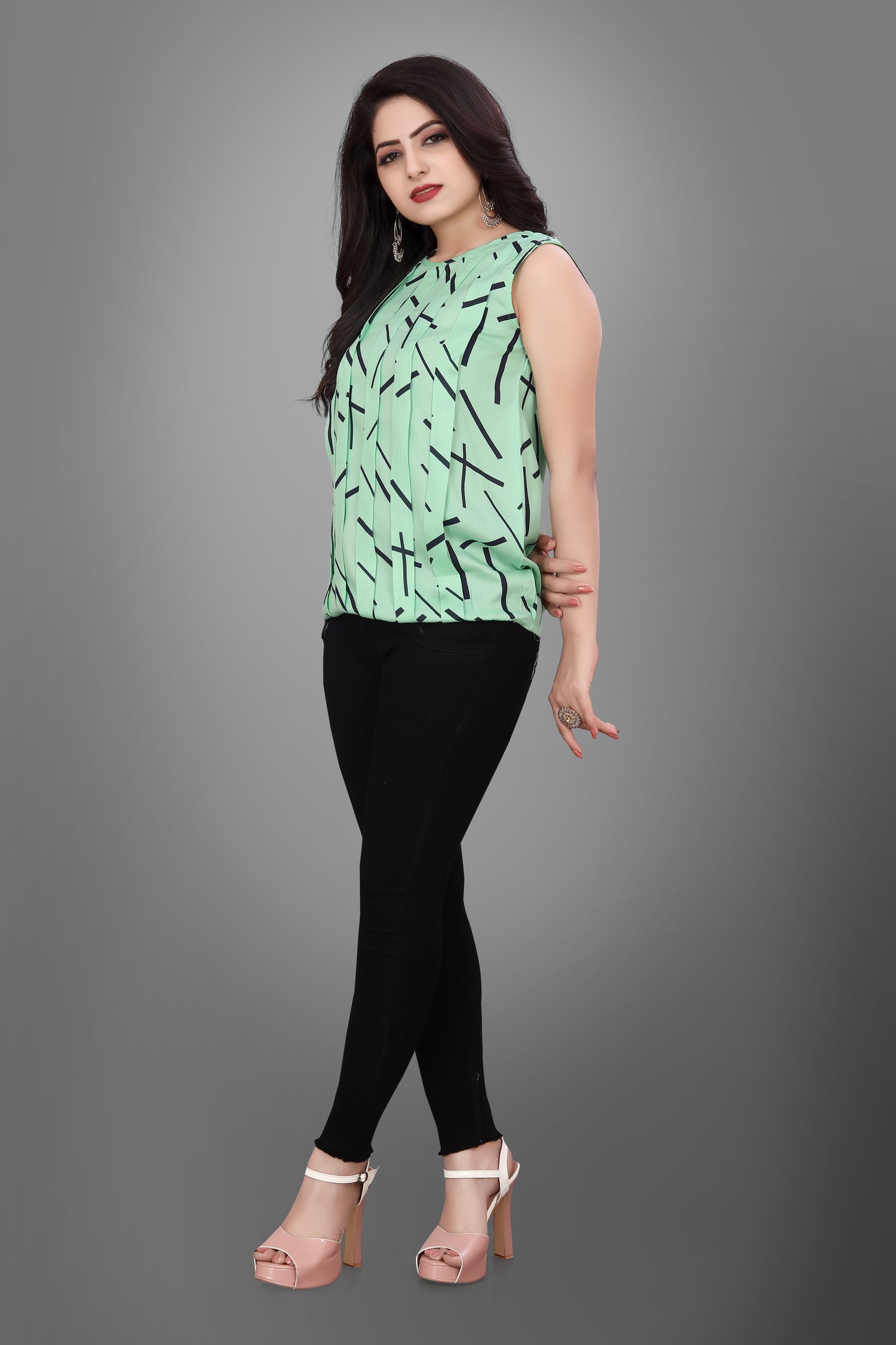 SUR-T Casual Sleeveless Crossover Printed Women Pista Top