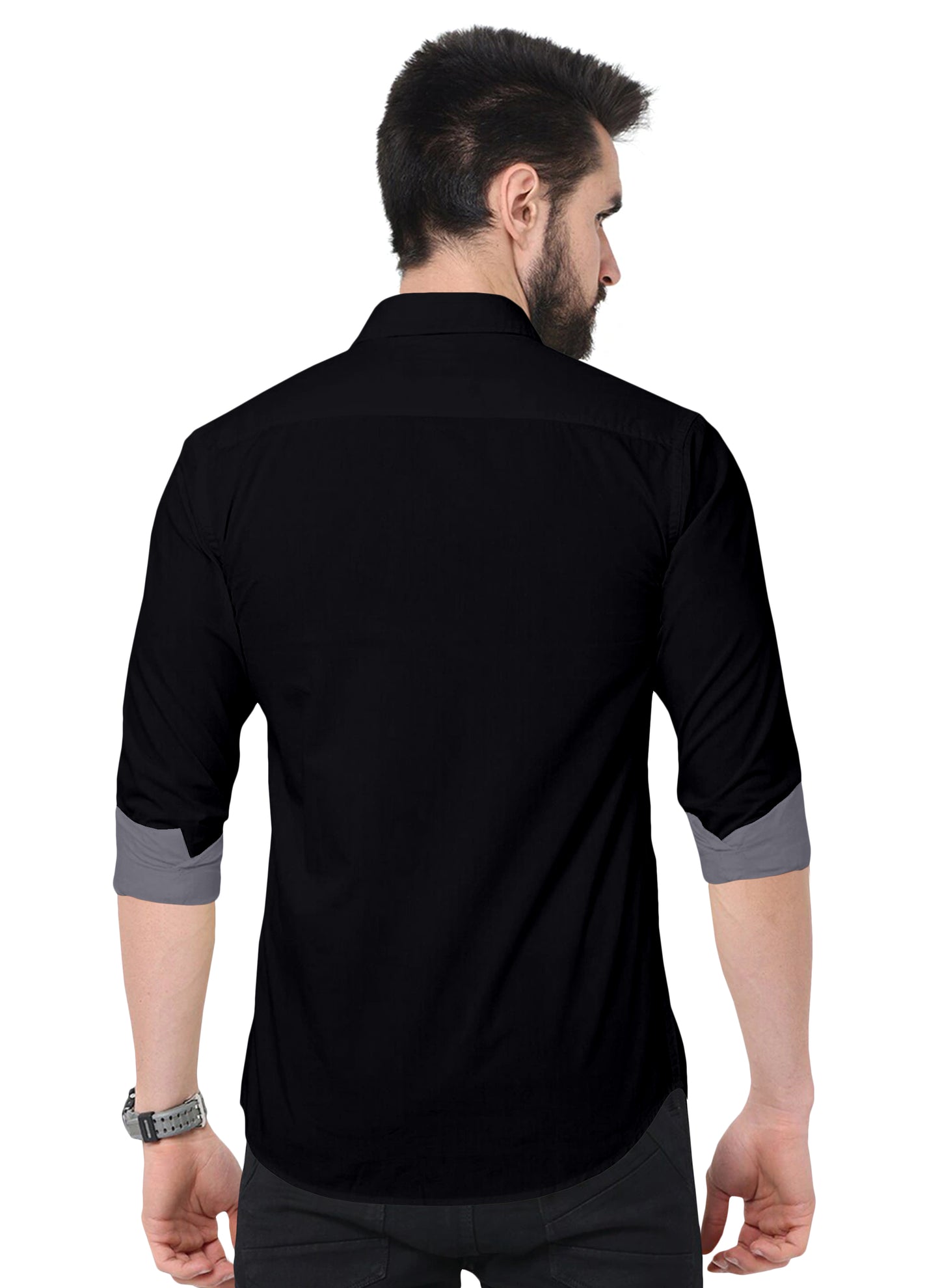 Men's Solid Plain Design Slim Fit Black Cotton Shirt