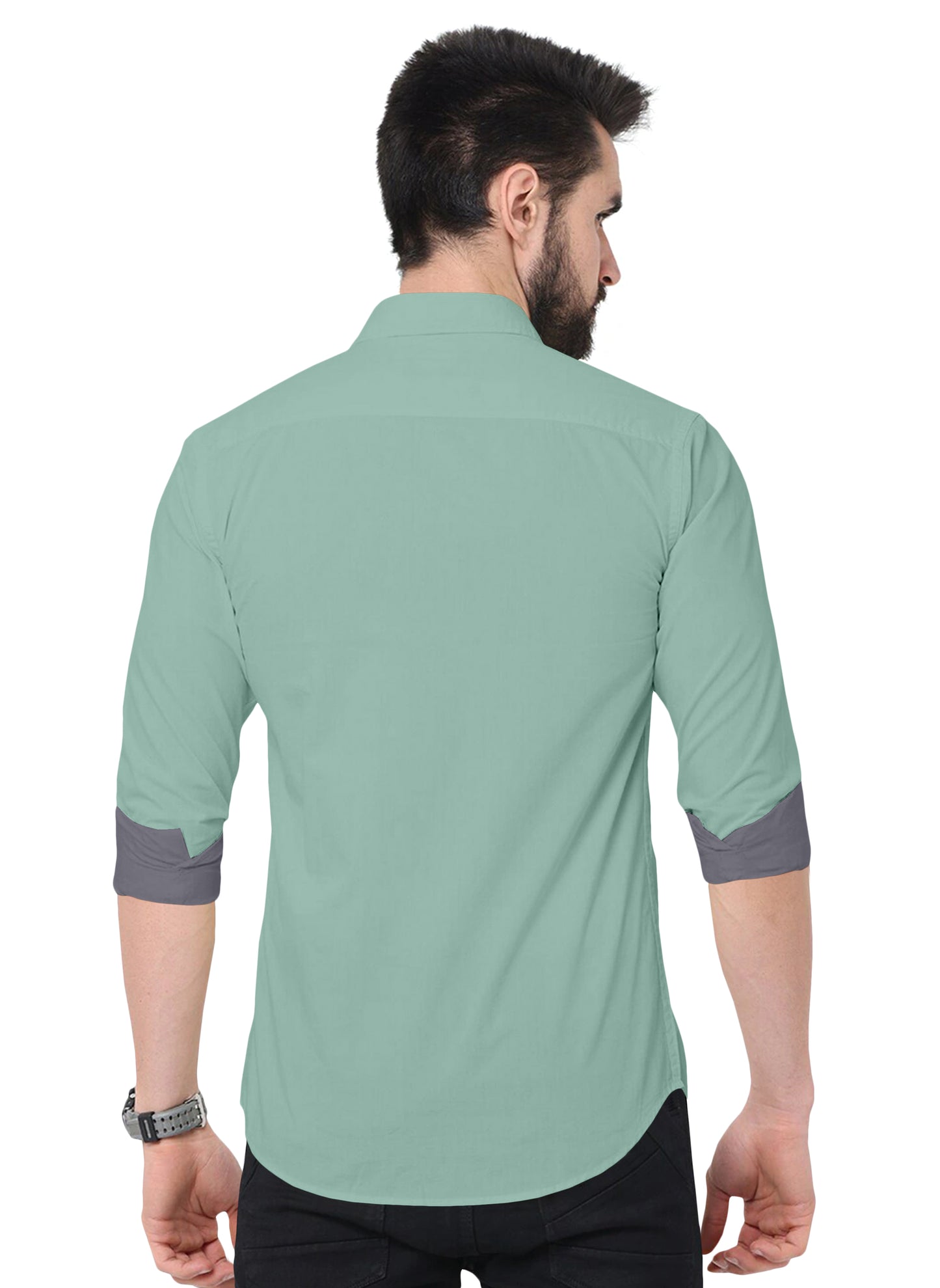 Men's Solid Plain Design Slim Fit Acqua Cotton Shirt