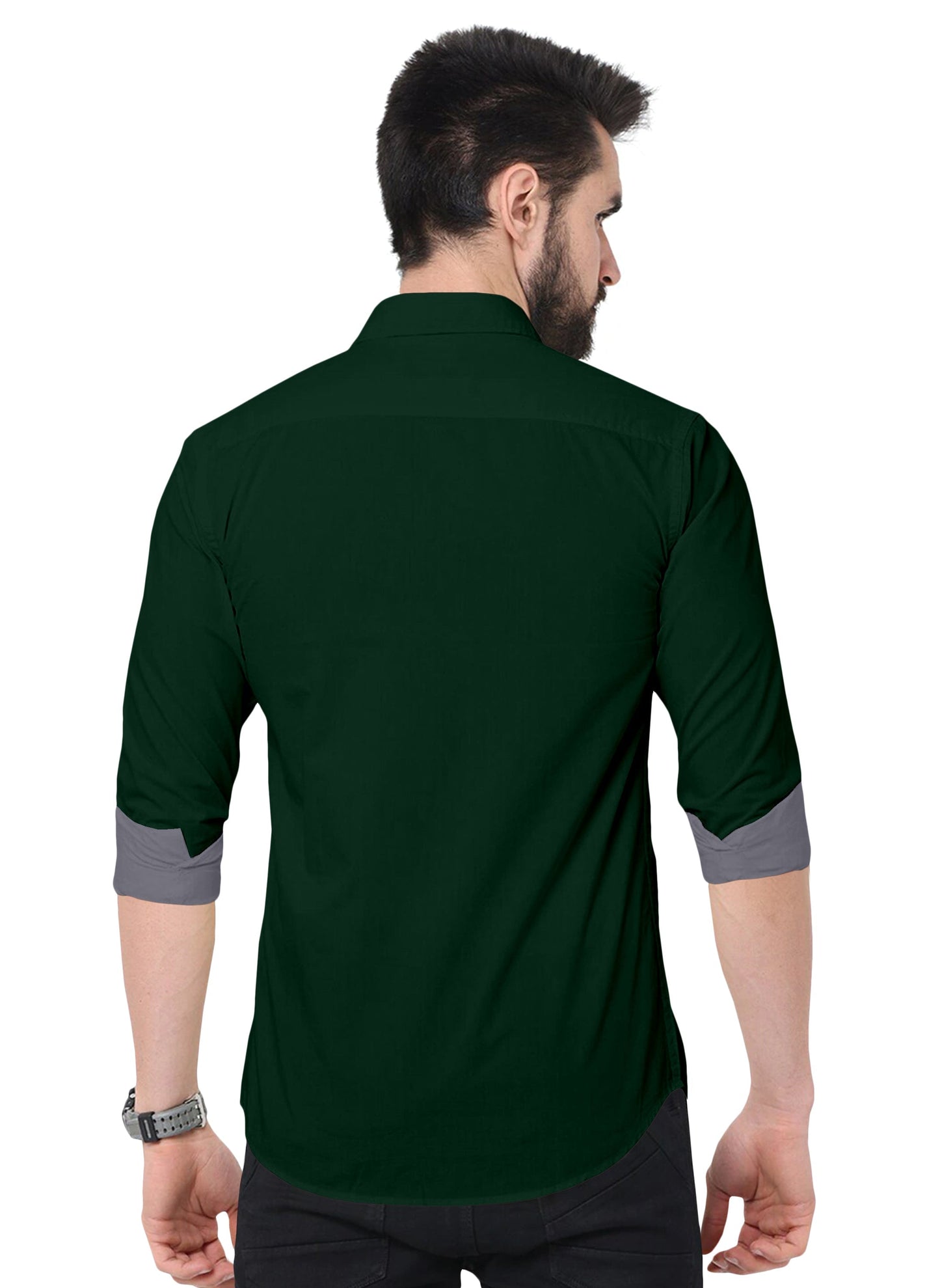 Men's Solid Plain Design Slim Fit Bottle Green Cotton Shirt