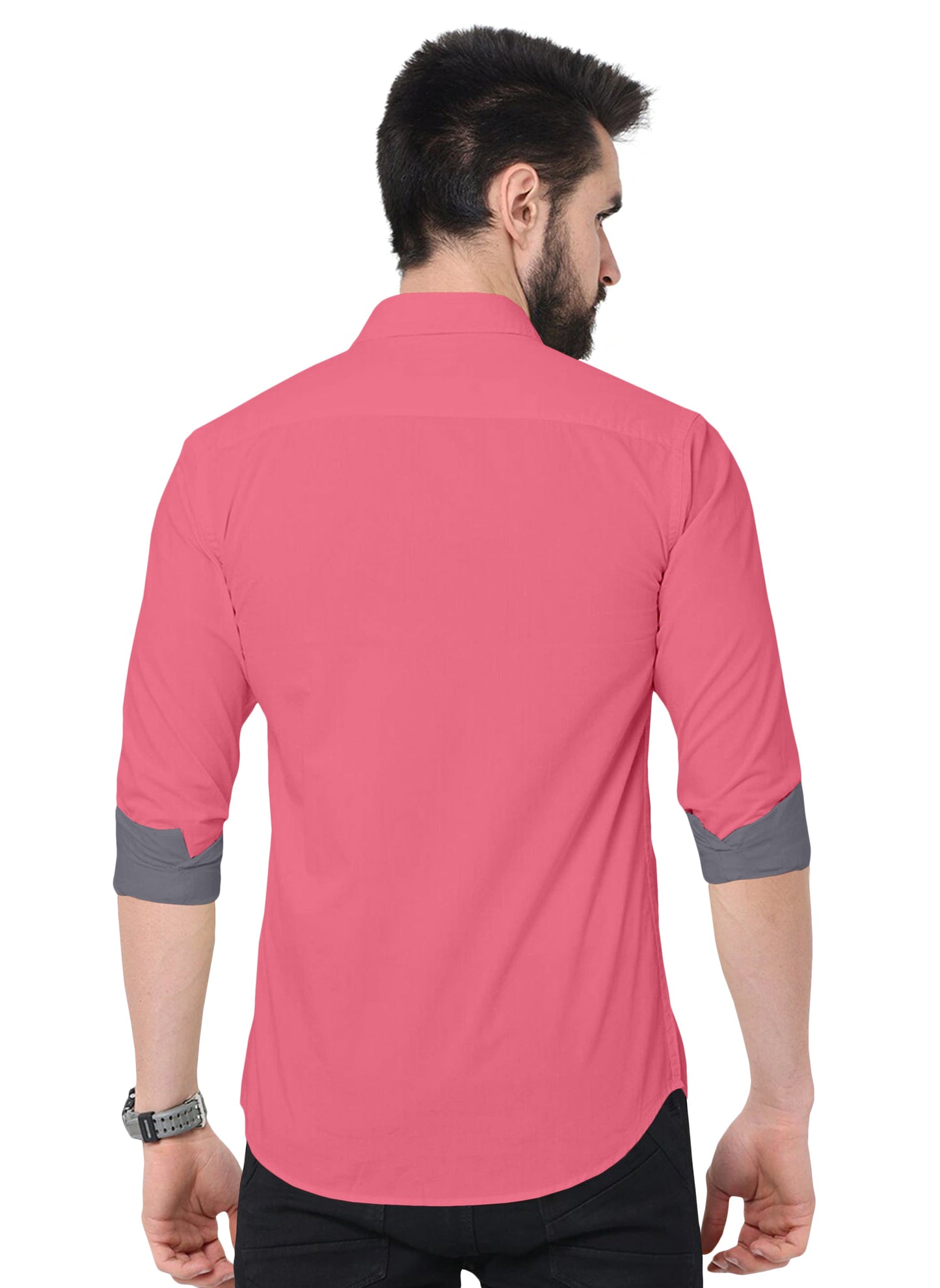 Men's Solid Plain Design Slim Fit Pink Cotton Shirt