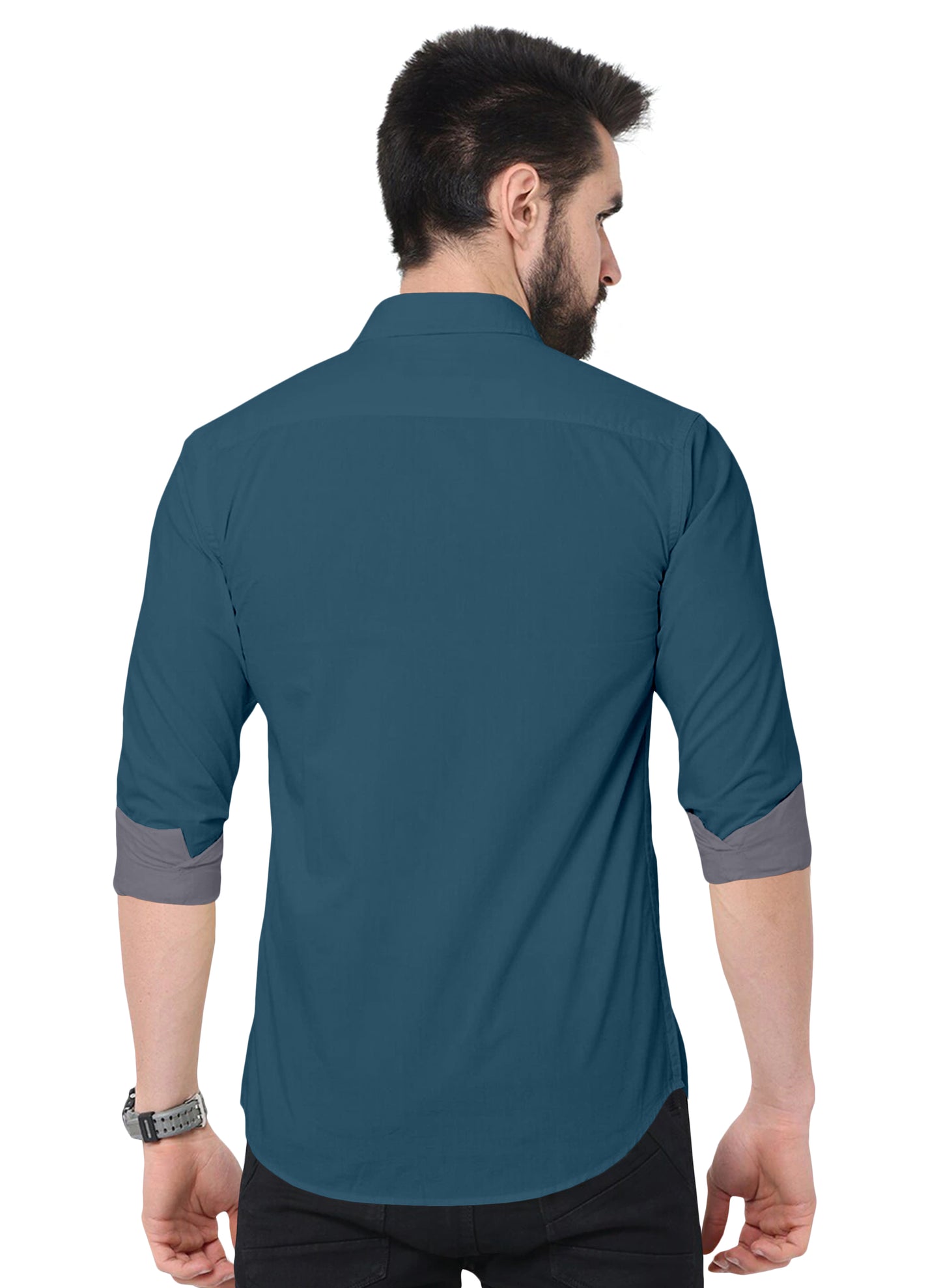 Men's Solid Plain Design Slim Fit Peacock Blue Cotton Shirt