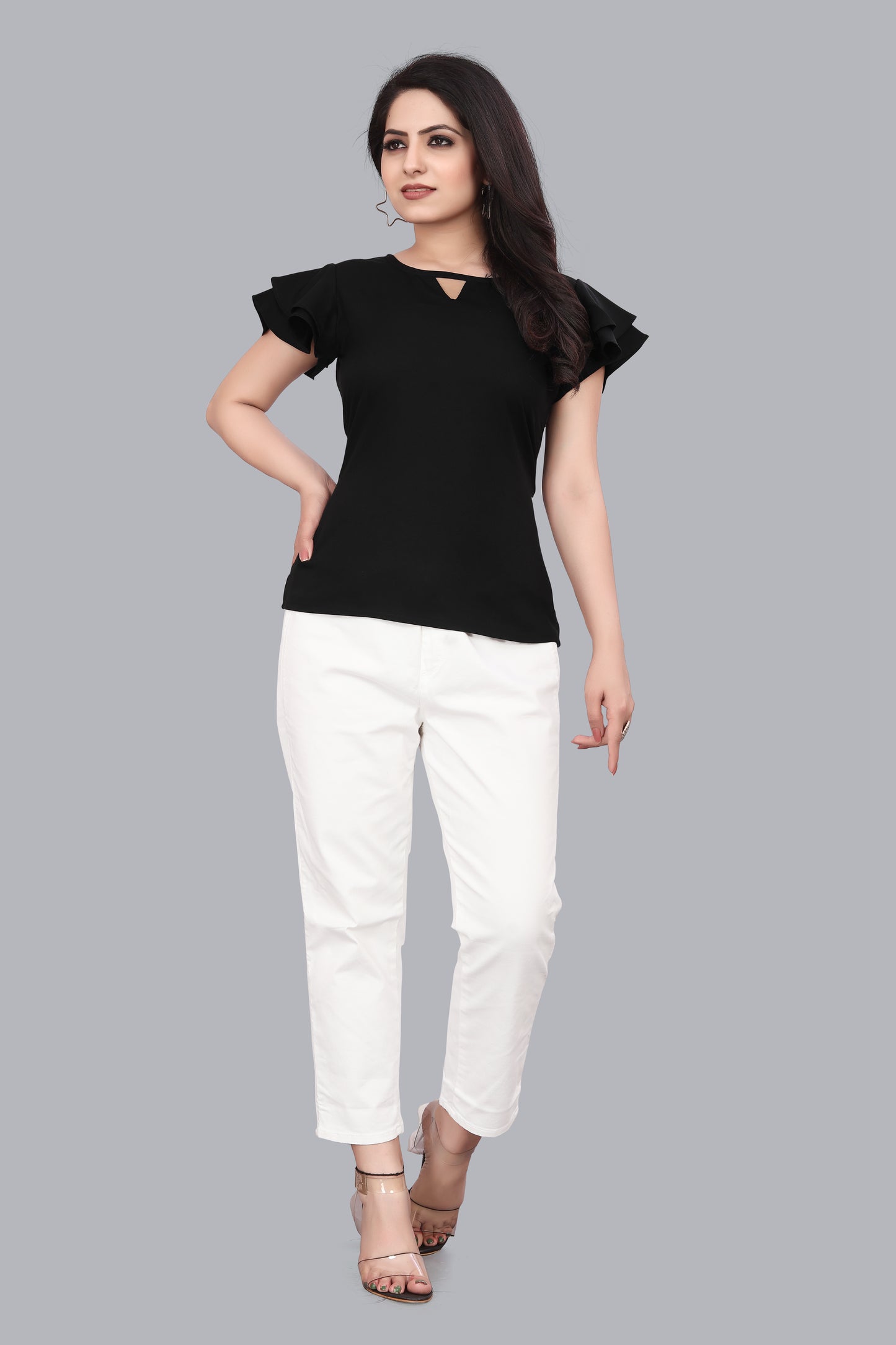 SUR-T Casual Regular Sleeves Solid Women Black Top