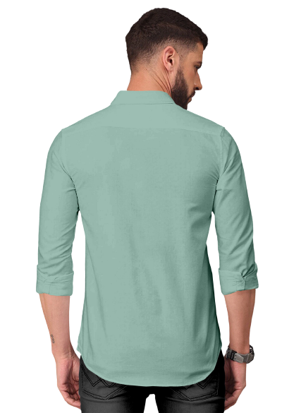 Men's Solid Plain Design Slim Fit Acqua Cotton Shirt