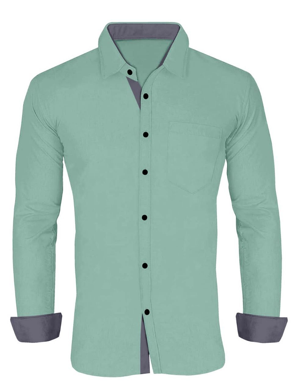 Men's Solid Plain Design Slim Fit Acqua Cotton Shirt