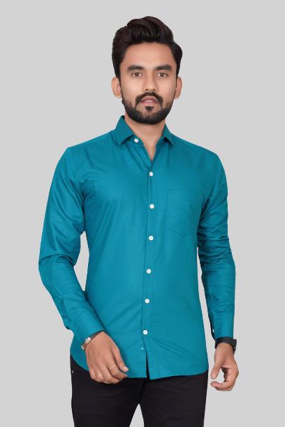 Men's Regular Fit Solid Spread Collar Casual Airforce Blue Shirt