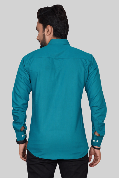 Men's Regular Fit Solid Spread Collar Casual Airforce Blue Shirt