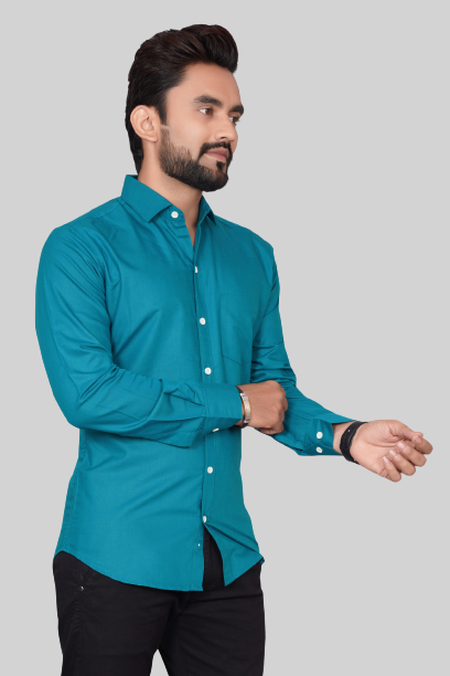 Men's Regular Fit Solid Spread Collar Casual Airforce Blue Shirt