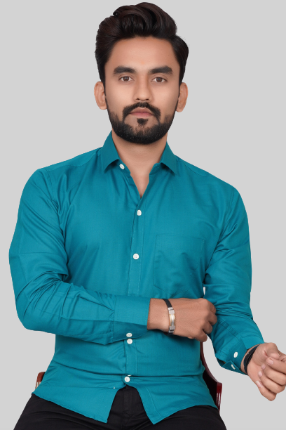 Men's Regular Fit Solid Spread Collar Casual Airforce Blue Shirt