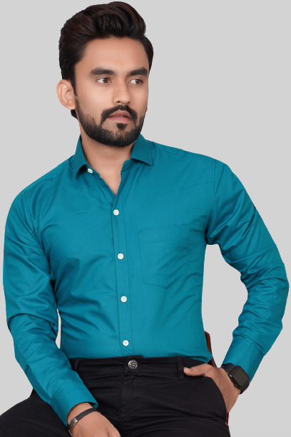 Men's Regular Fit Solid Spread Collar Casual Airforce Blue Shirt