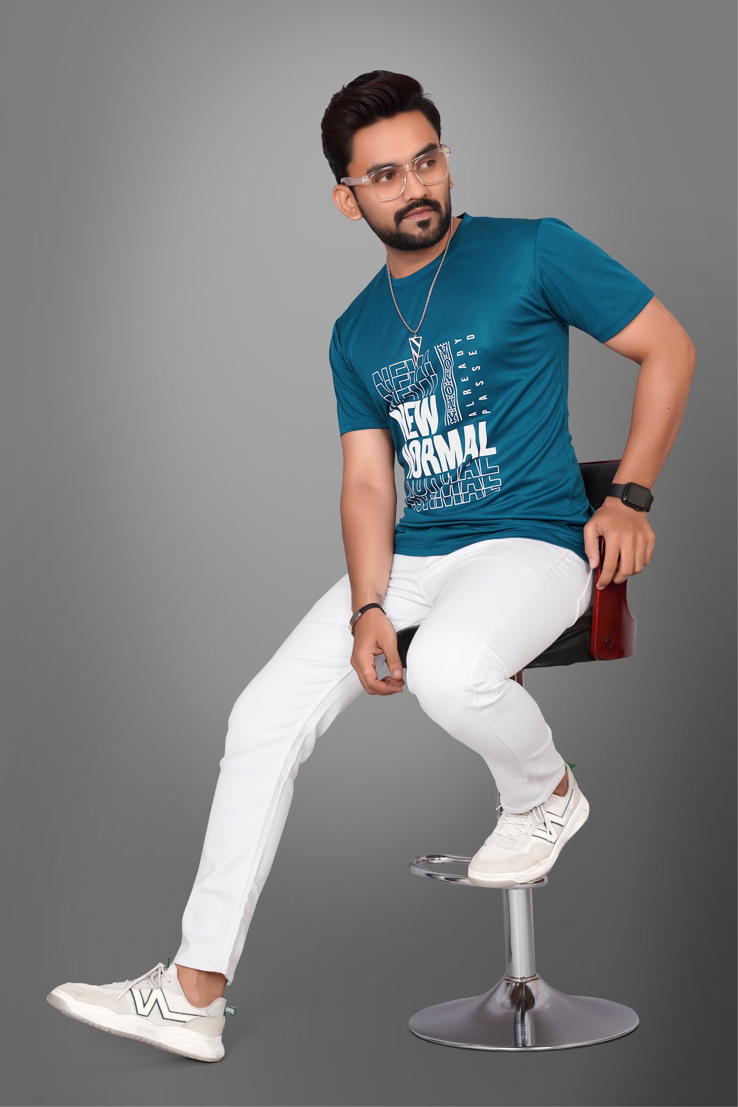 SUR-T Men Printed, Typography Round Neck Polyester Airforce Blue T-Shirt