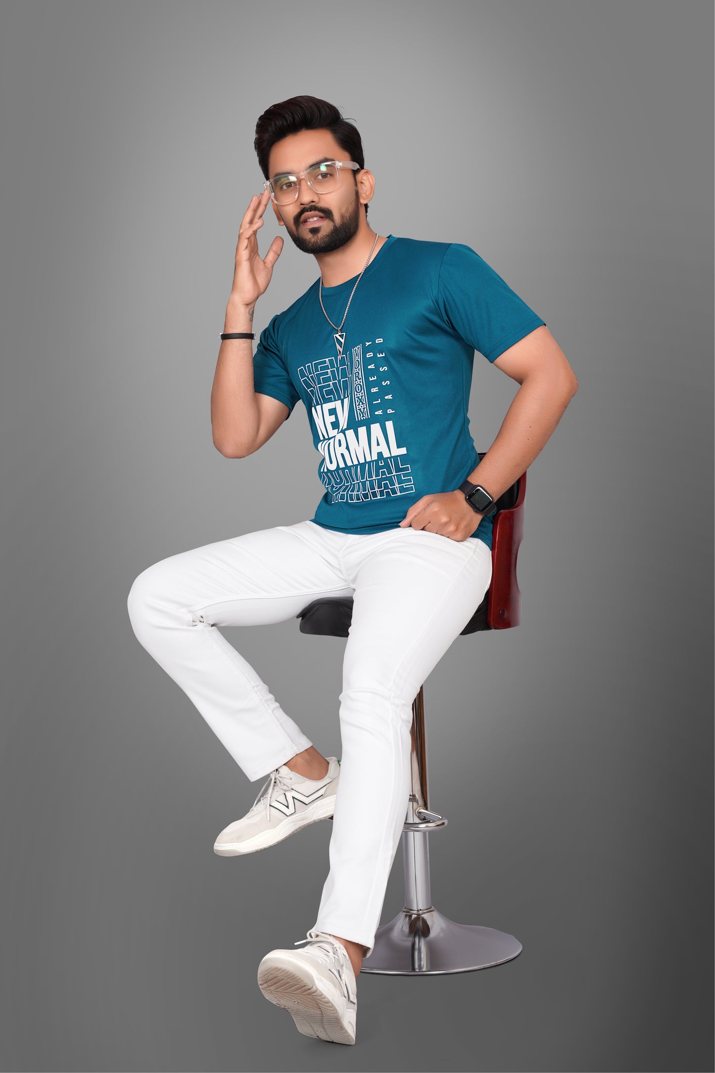 SUR-T Men Printed, Typography Round Neck Polyester Airforce Blue T-Shirt