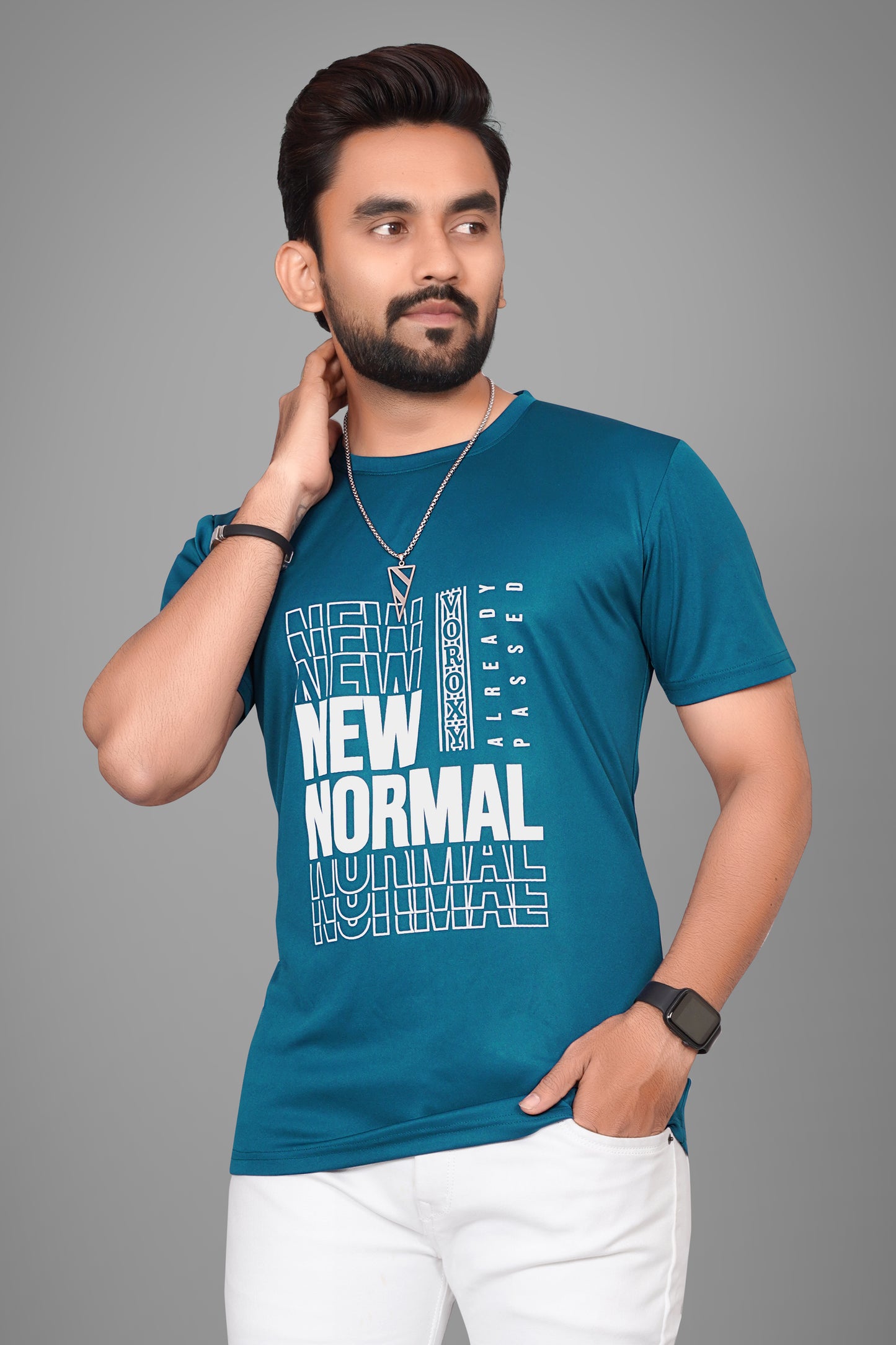 SUR-T Men Printed, Typography Round Neck Polyester Airforce Blue T-Shirt