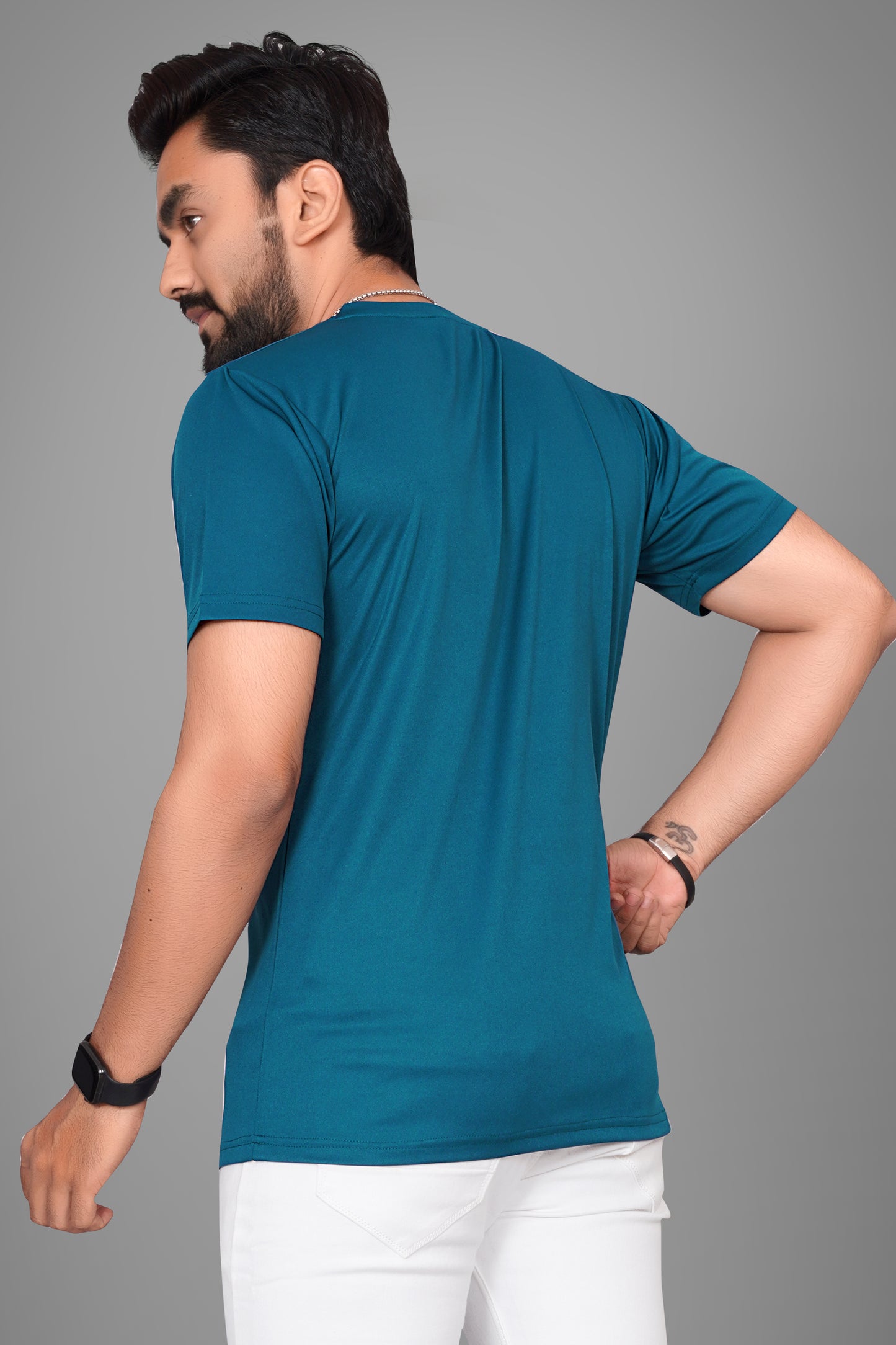 SUR-T Men Printed, Typography Round Neck Polyester Airforce Blue T-Shirt