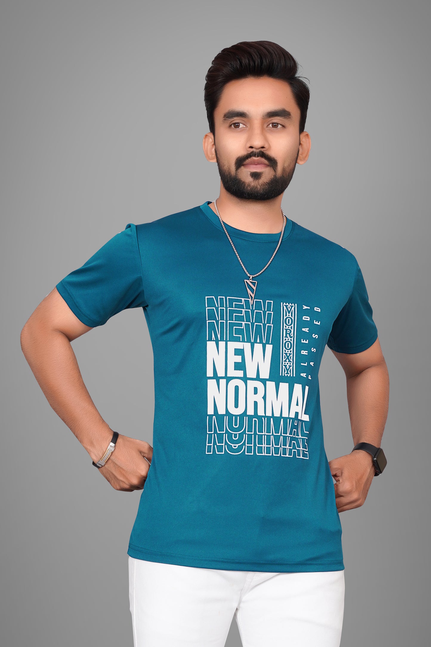 SUR-T Men Printed, Typography Round Neck Polyester Airforce Blue T-Shirt