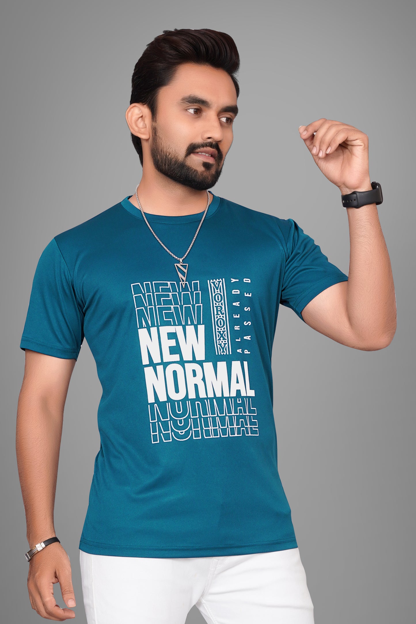 SUR-T Men Printed, Typography Round Neck Polyester Airforce Blue T-Shirt