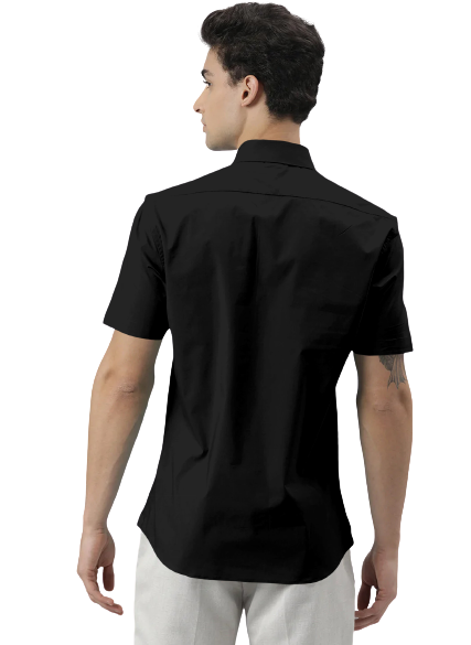 Men's Solid Slim Fit Cotton Half Sleeves Black Shirt
