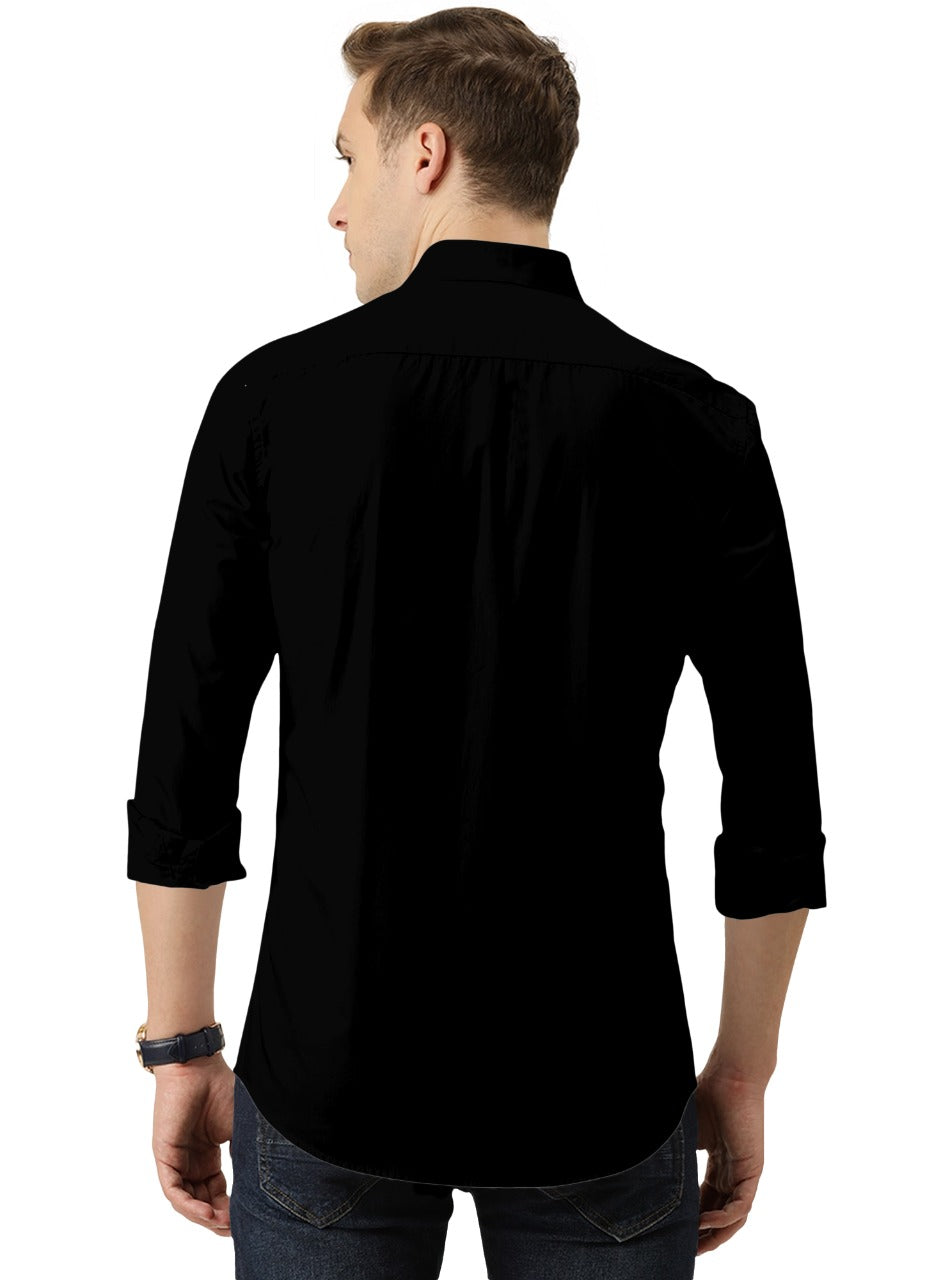Men's Solid Slim Fit Cotton Double Button Black Shirt
