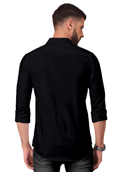 Men's Solid Plain Design Slim Fit Black Cotton Shirt