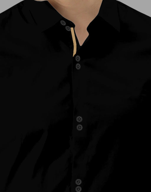 Men's Solid Slim Fit Cotton Double Button Black Shirt