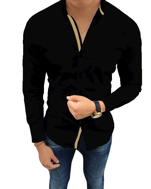 Men's Solid Slim Fit Cotton Double Button Black Shirt