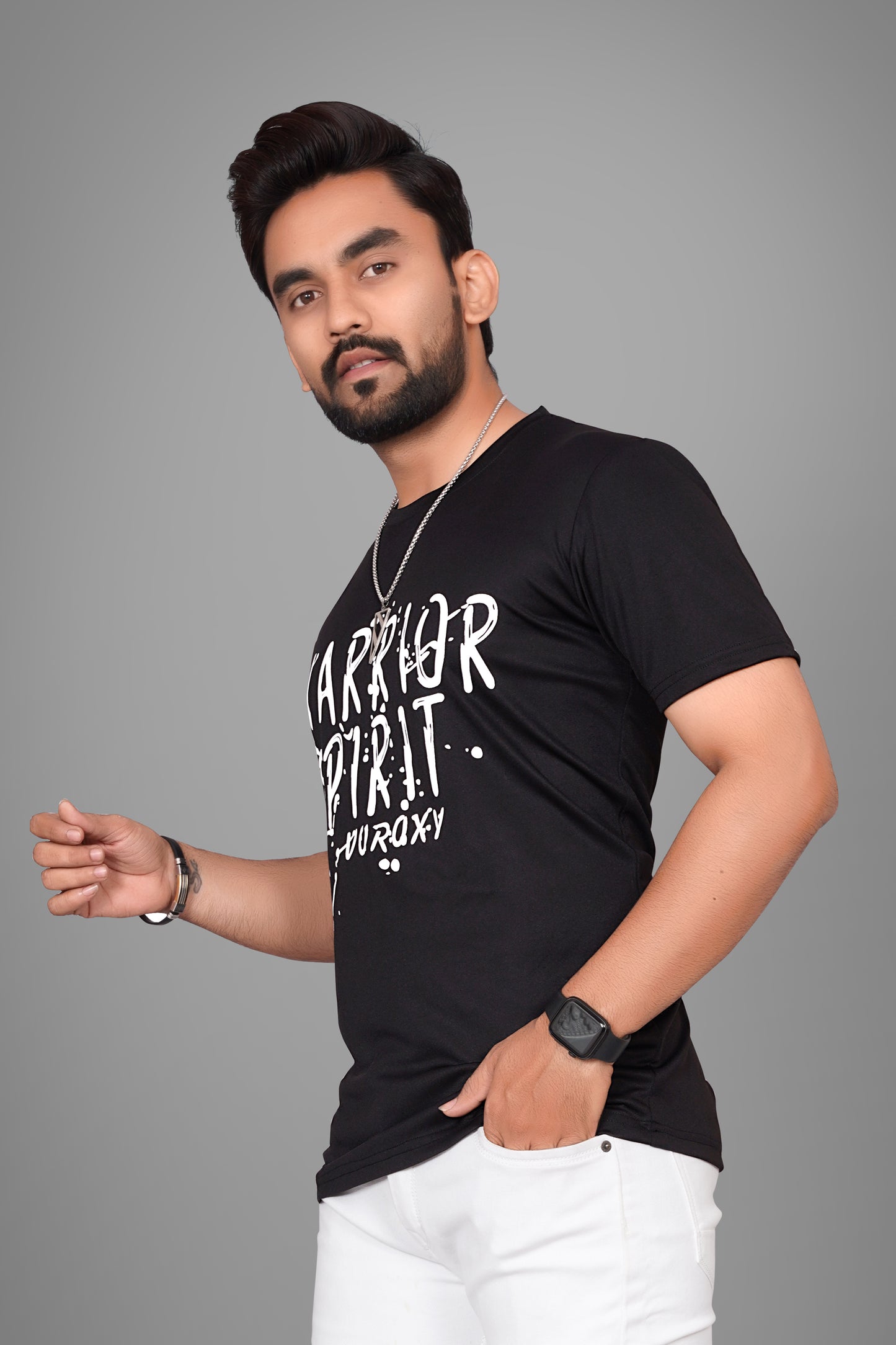 SUR-T Men Printed, Typography Round Neck Polyester Black T-Shirt