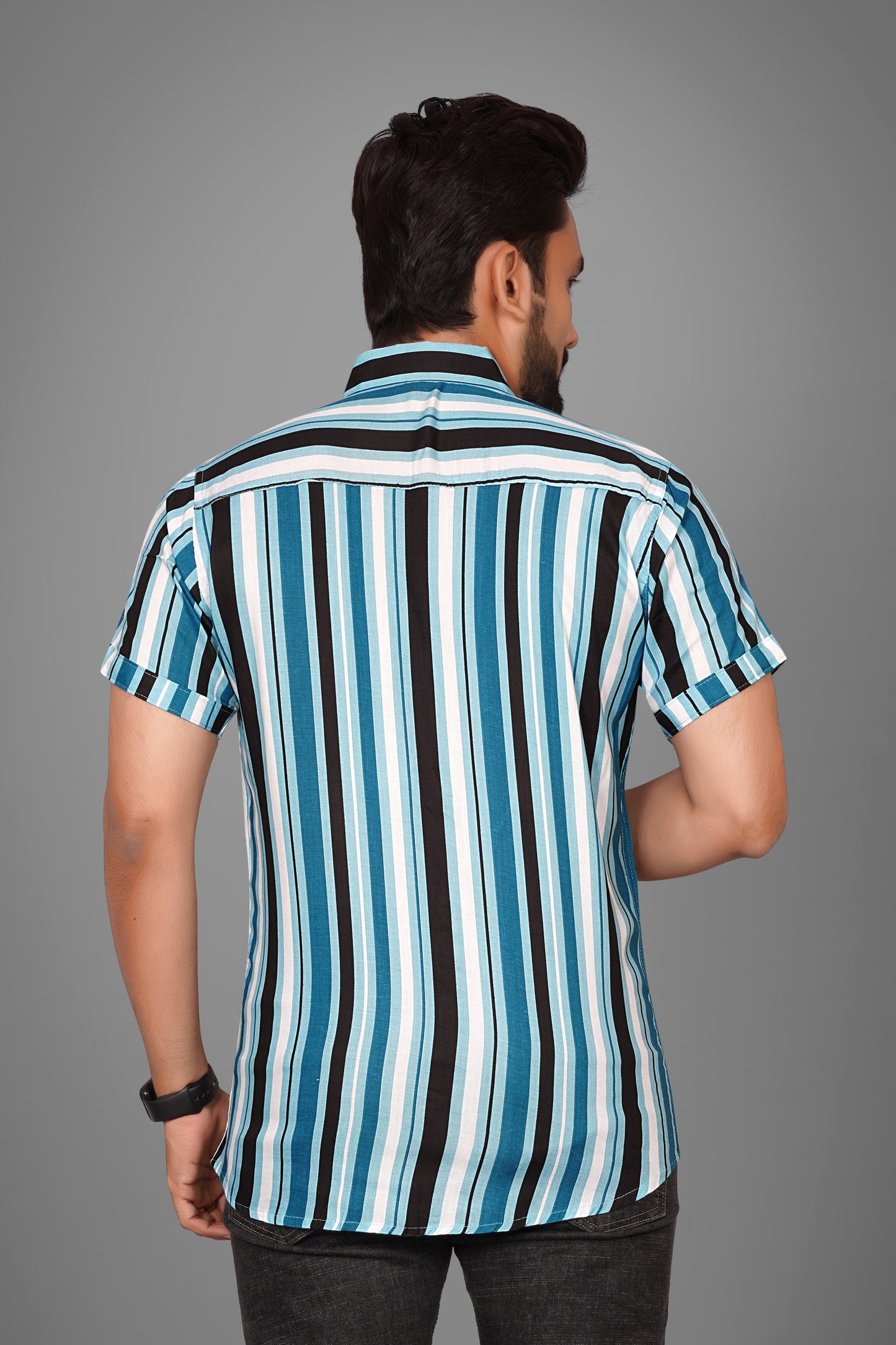 SUR-T Men Regular Fit Striped Spread Collar Casual Blue Shirt