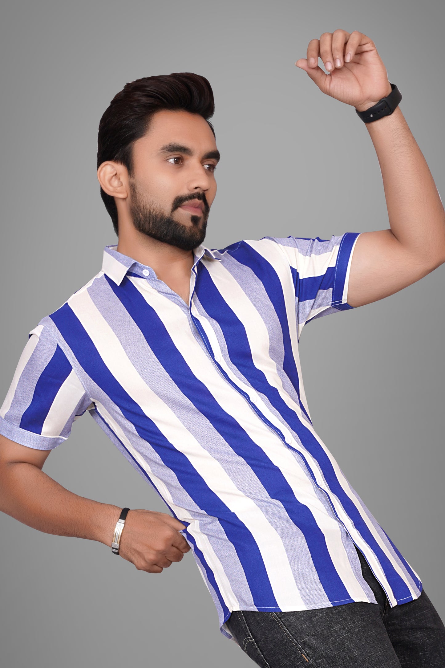 SUR-T Men Regular Fit Printed Spread Collar Casual Blue Shirt