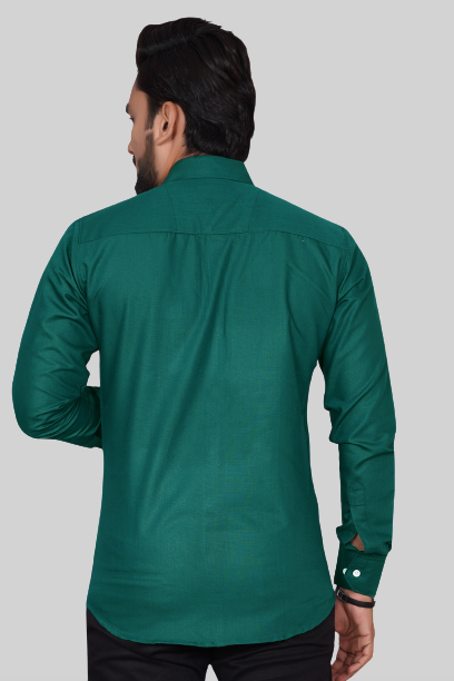 Men's Regular Fit Solid Spread Collar Casual Bottle Green Shirt