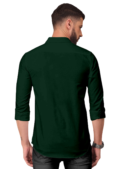 Men's Solid Plain Design Slim Fit Bottle Green Cotton Shirt