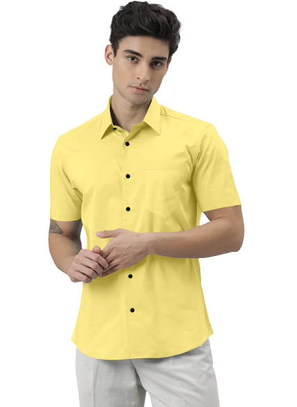Men's Solid Slim Fit Cotton Half Sleeves Beige Shirt