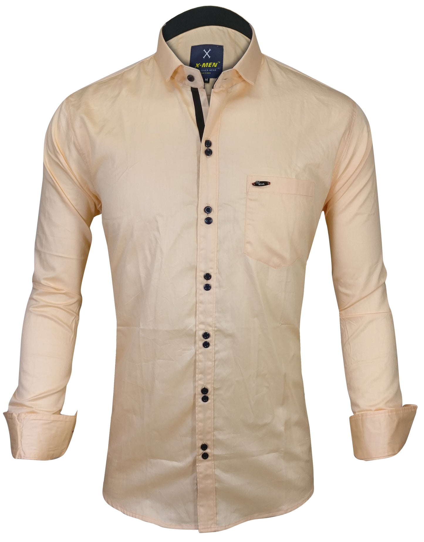 Men's Solid Slim Fit Cotton Double Button Beige Shirt