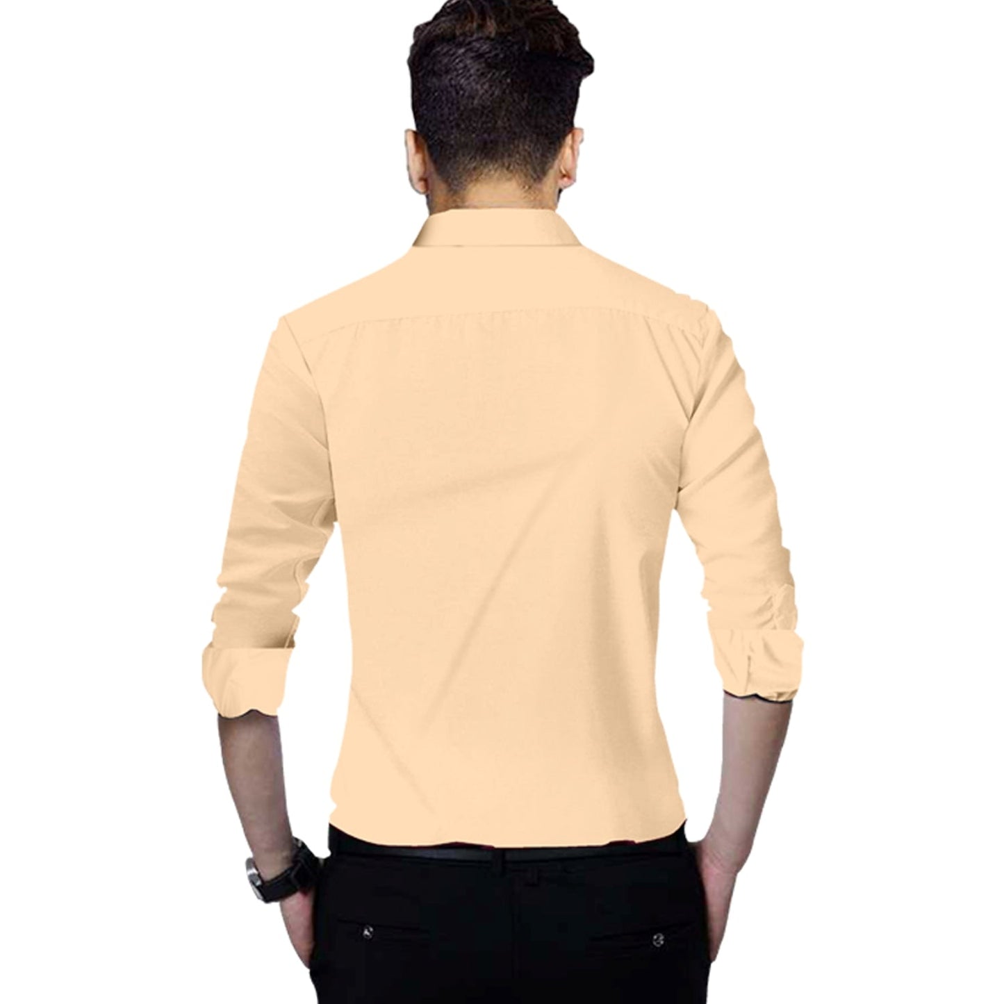 Men's Solid Slim Fit Cotton Double Button Beige Shirt