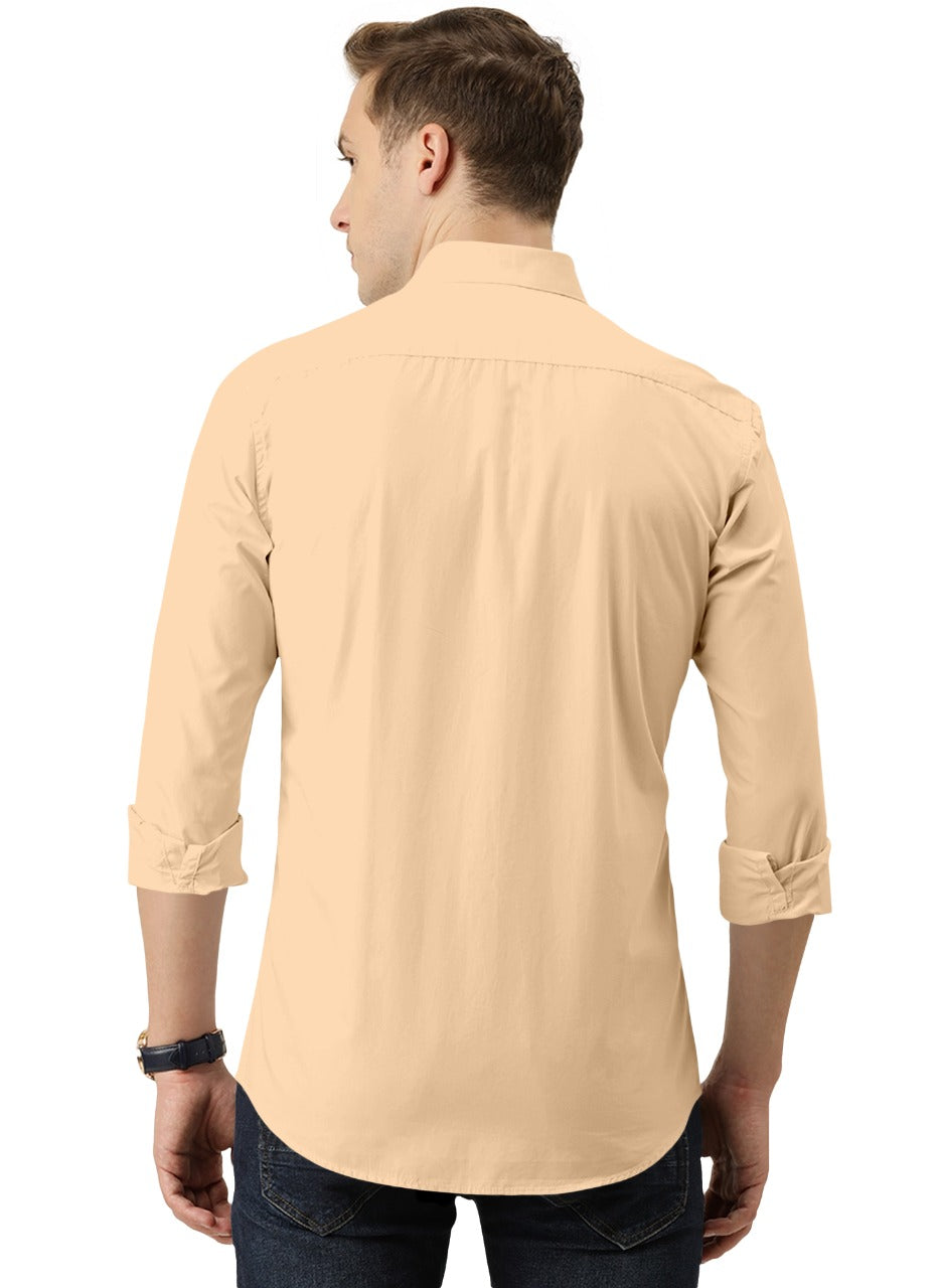 Men's Solid Slim Fit Cotton Double Button Beige Shirt