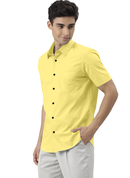 Men's Solid Slim Fit Cotton Half Sleeves Beige Shirt