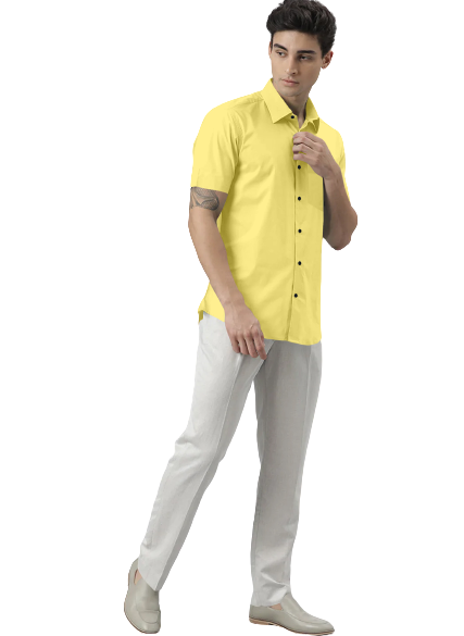 Men's Solid Slim Fit Cotton Half Sleeves Beige Shirt