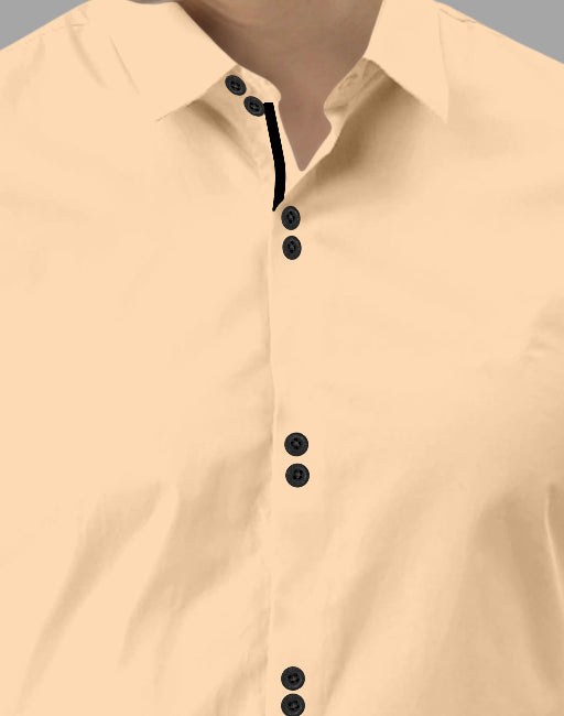 Men's Solid Slim Fit Cotton Double Button Beige Shirt