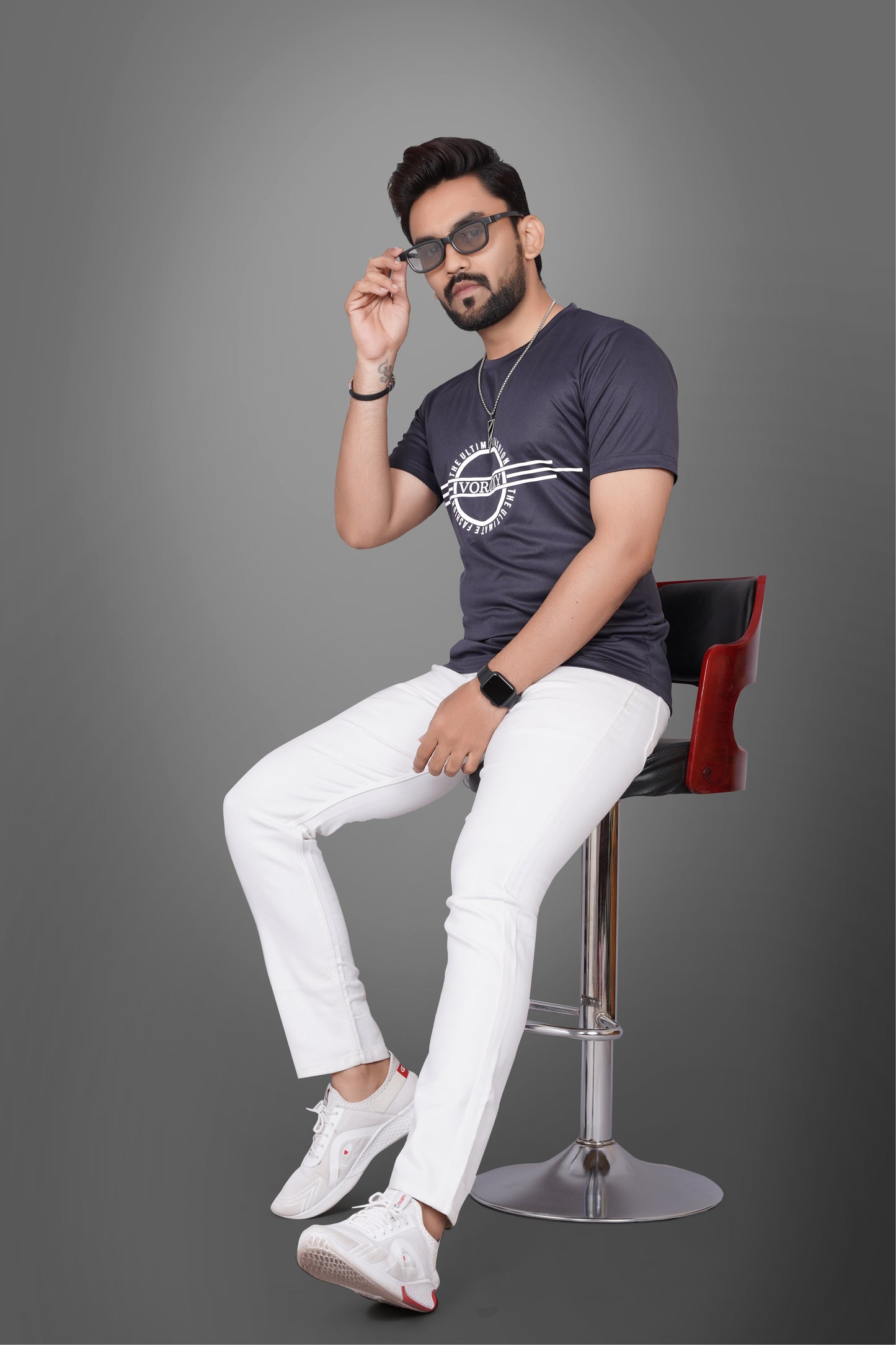 SUR-T Men Printed, Typography Round Neck Polyester Dark Grey T-Shirt
