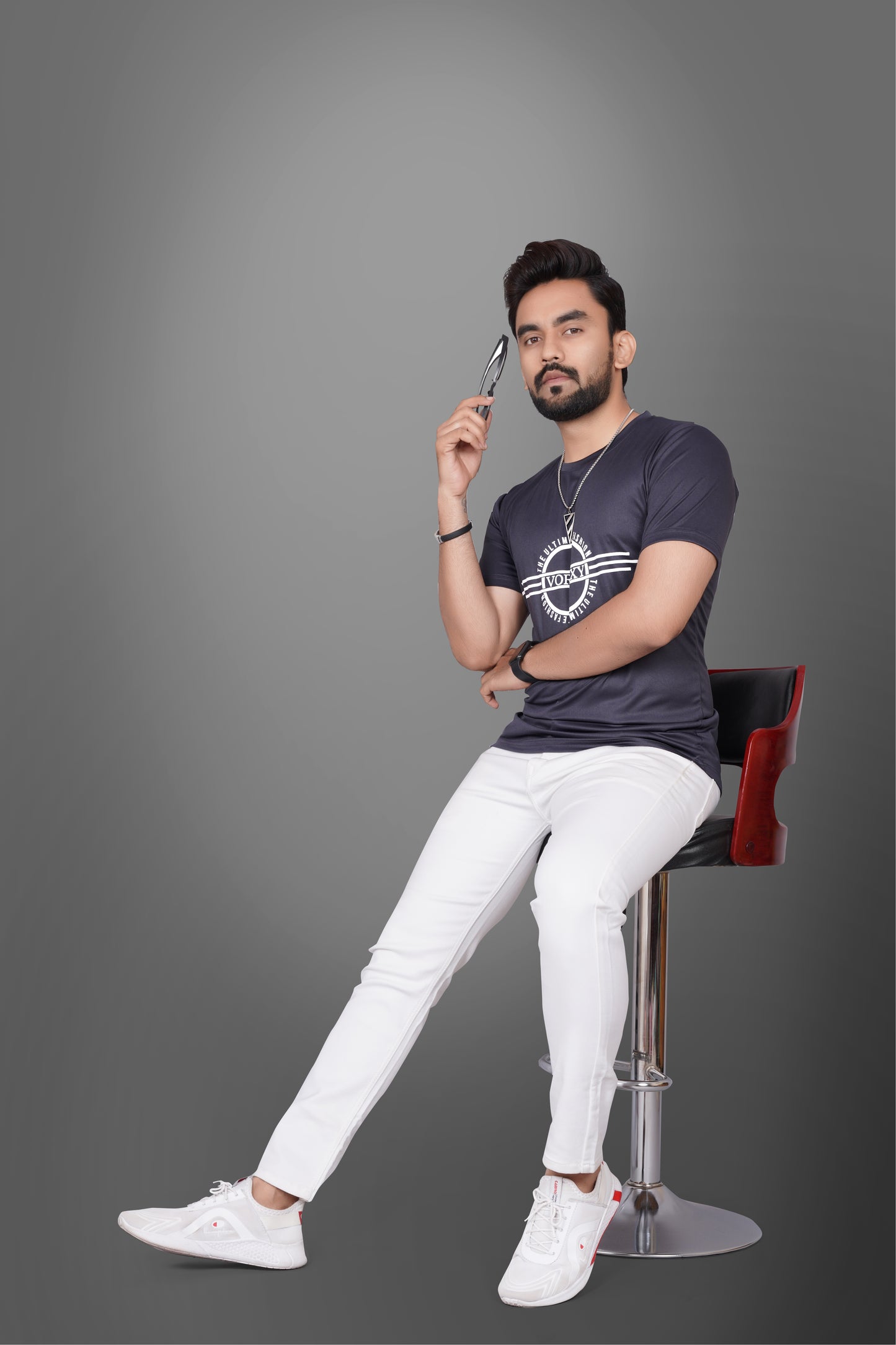 SUR-T Men Printed, Typography Round Neck Polyester Dark Grey T-Shirt
