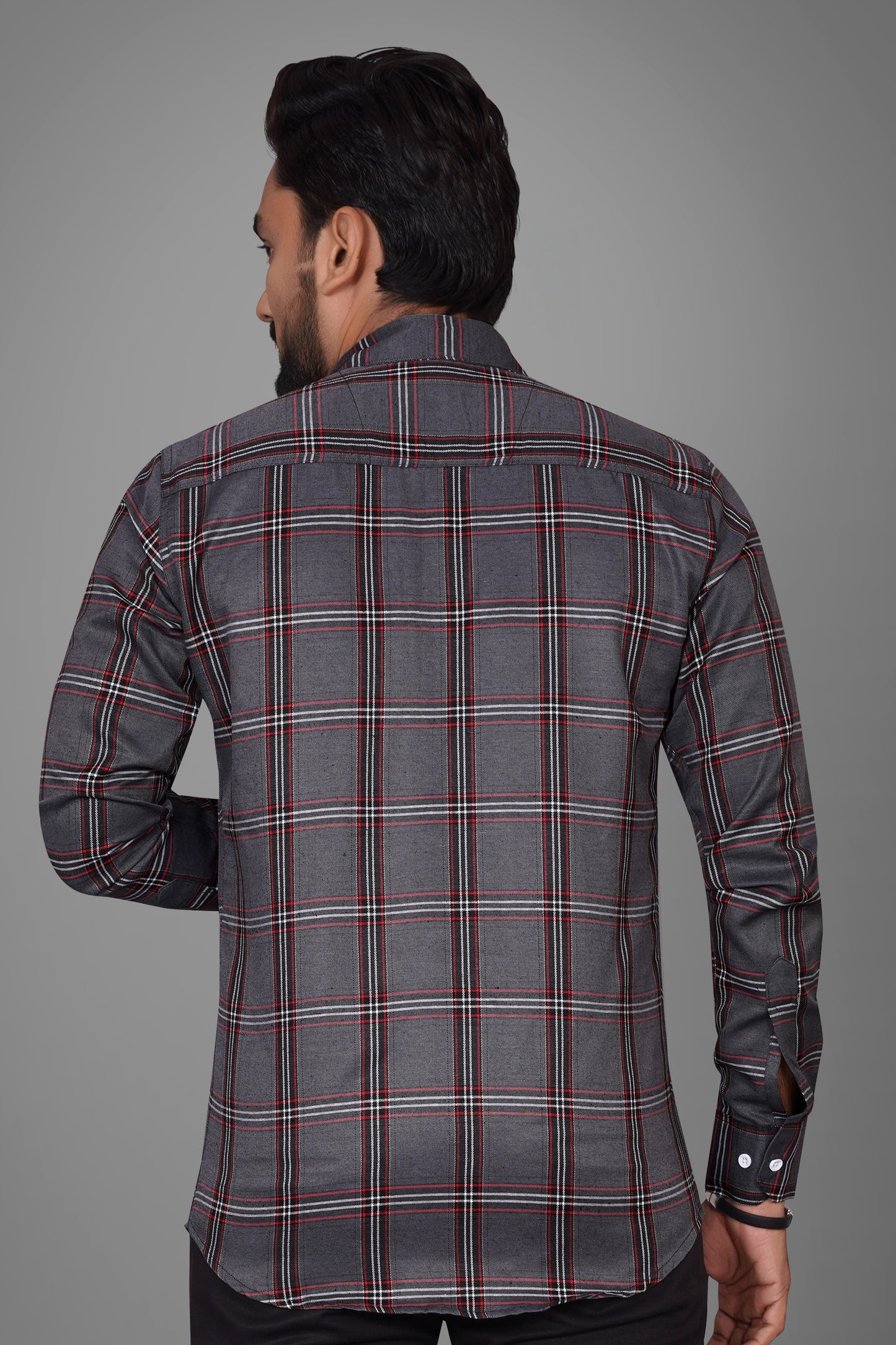 SUR-T Men Regular Fit Checkered Spread Collar Casual Dark Gray Shirt
