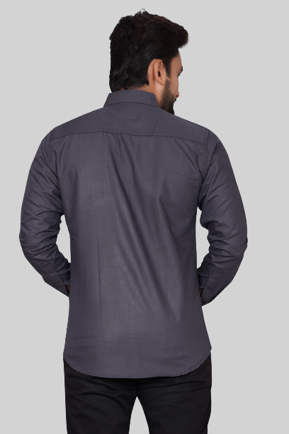 Men's Regular Fit Solid Spread Collar Casual Dark Grey Shirt