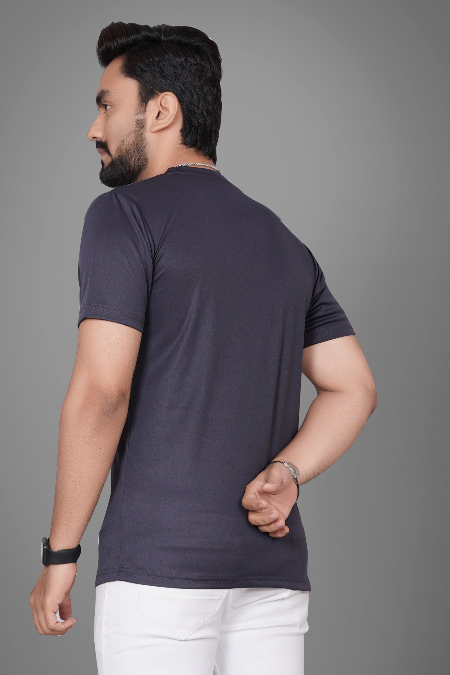 SUR-T Men Printed, Typography Round Neck Polyester Dark Grey T-Shirt