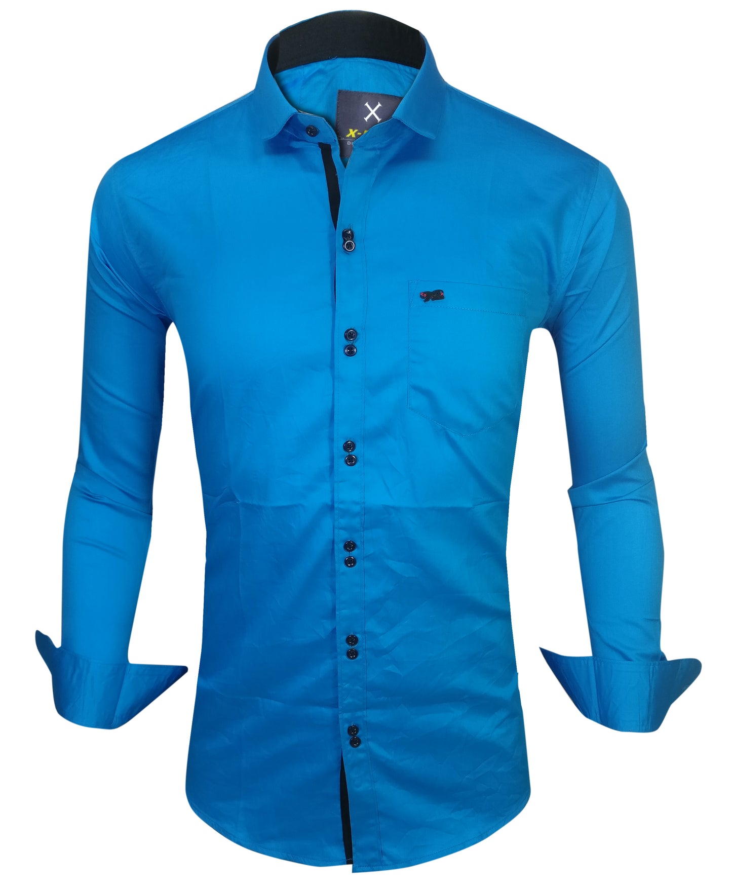 Men's Solid Slim Fit Cotton Double Button Dark Blue Shirt