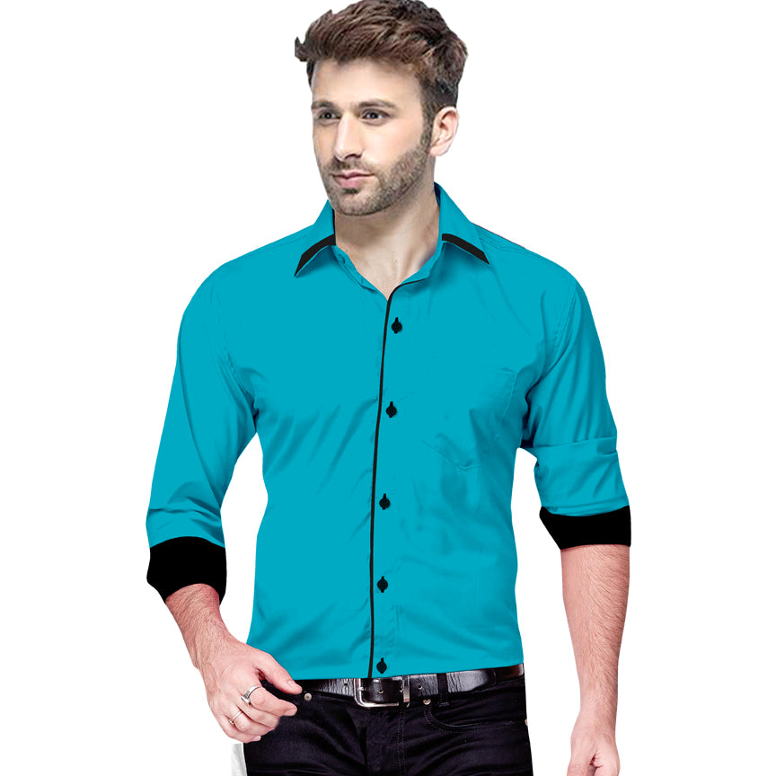 Men's Liner Design Slim Fit Dark Blue Cotton Shirt