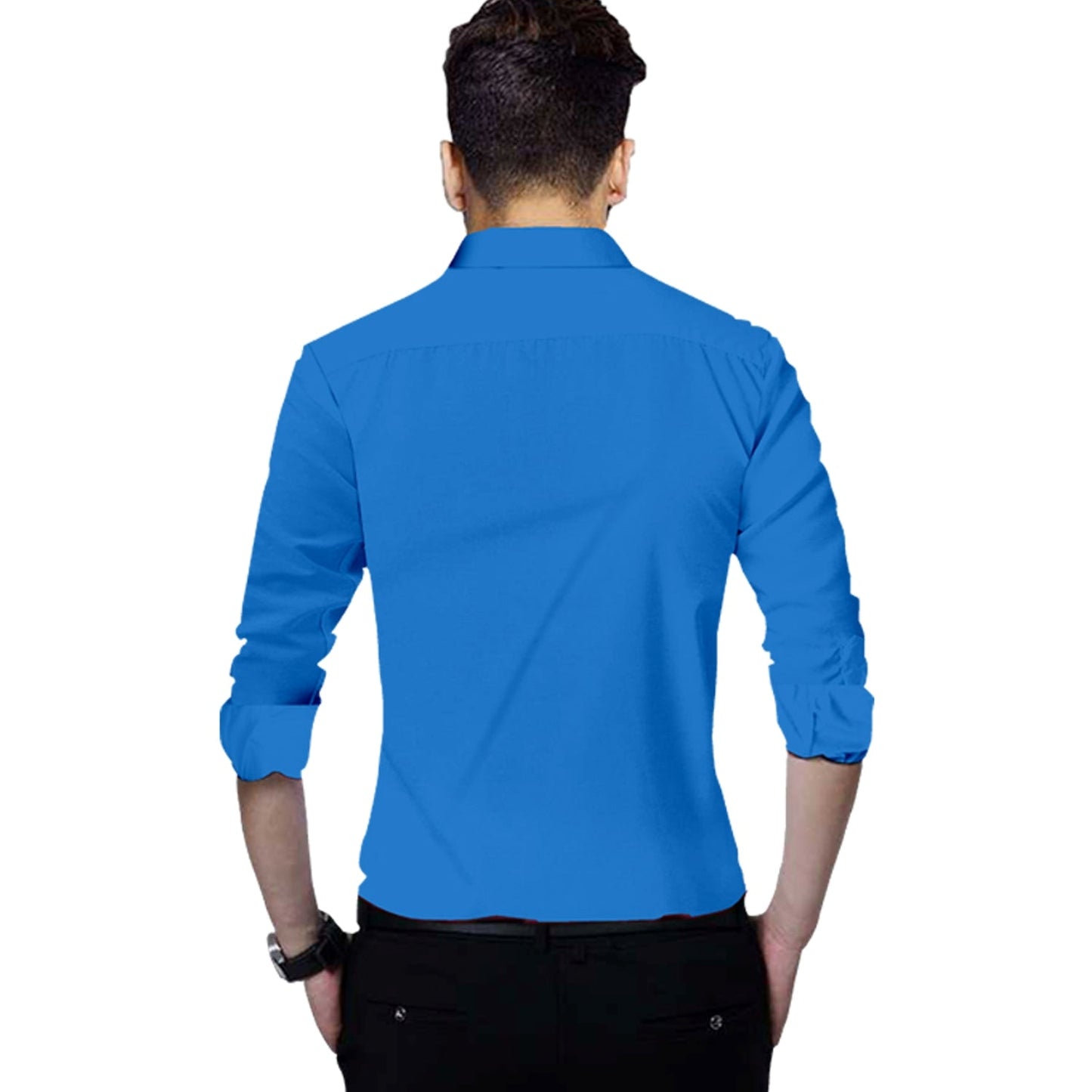 Men's Solid Slim Fit Cotton Double Button Dark Blue Shirt